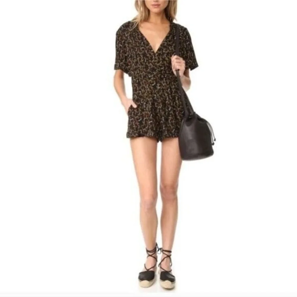 Free People Floral Print Romper Deep V Neck Mini Jumpsuit Summer‎ Casual Party